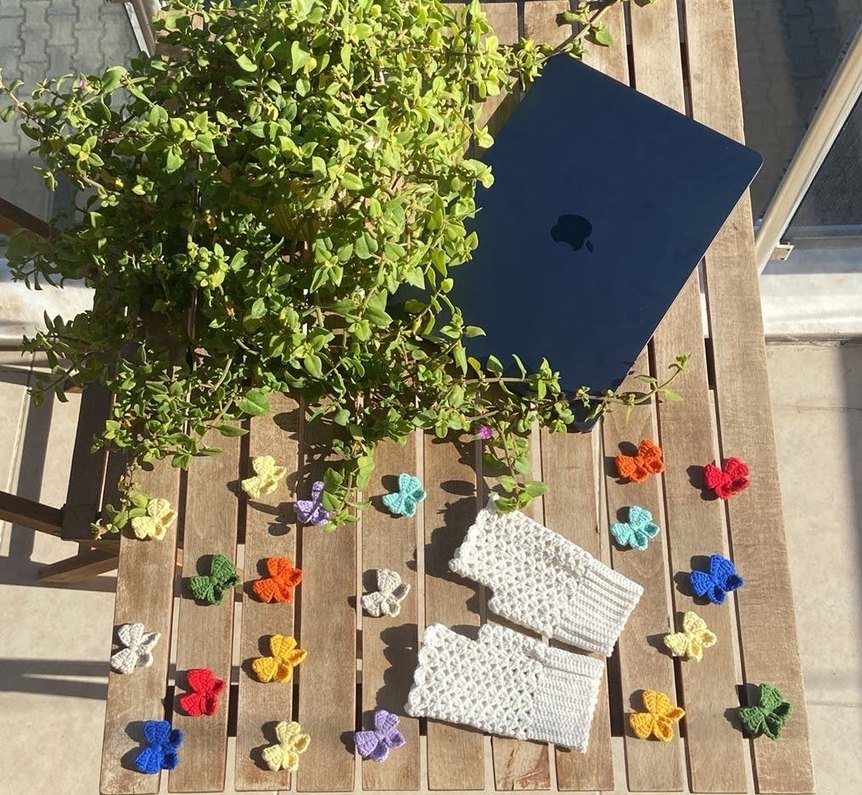 Krem renk parmaksız Örgü Eldiven - Görsel 4