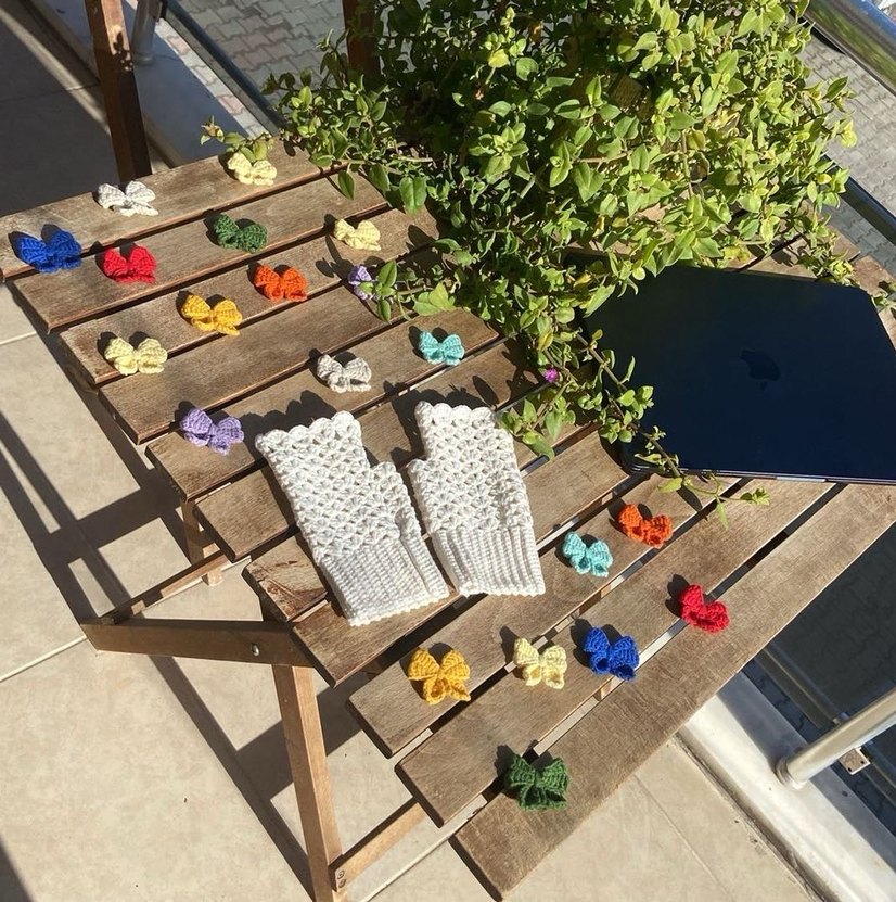 Krem renk parmaksız Örgü Eldiven - Görsel 5