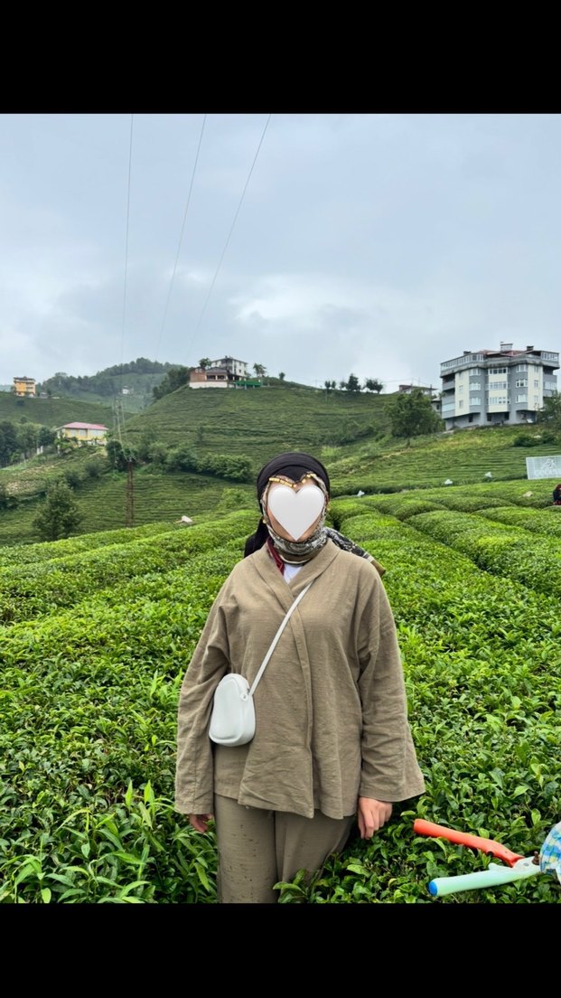 Haki Renkli Keten Kadın Tesettür Takım - Görsel 2