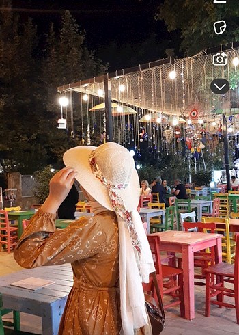 Bohem Etnik Desenli Uzun Camel tesettür elbise - Görsel 2