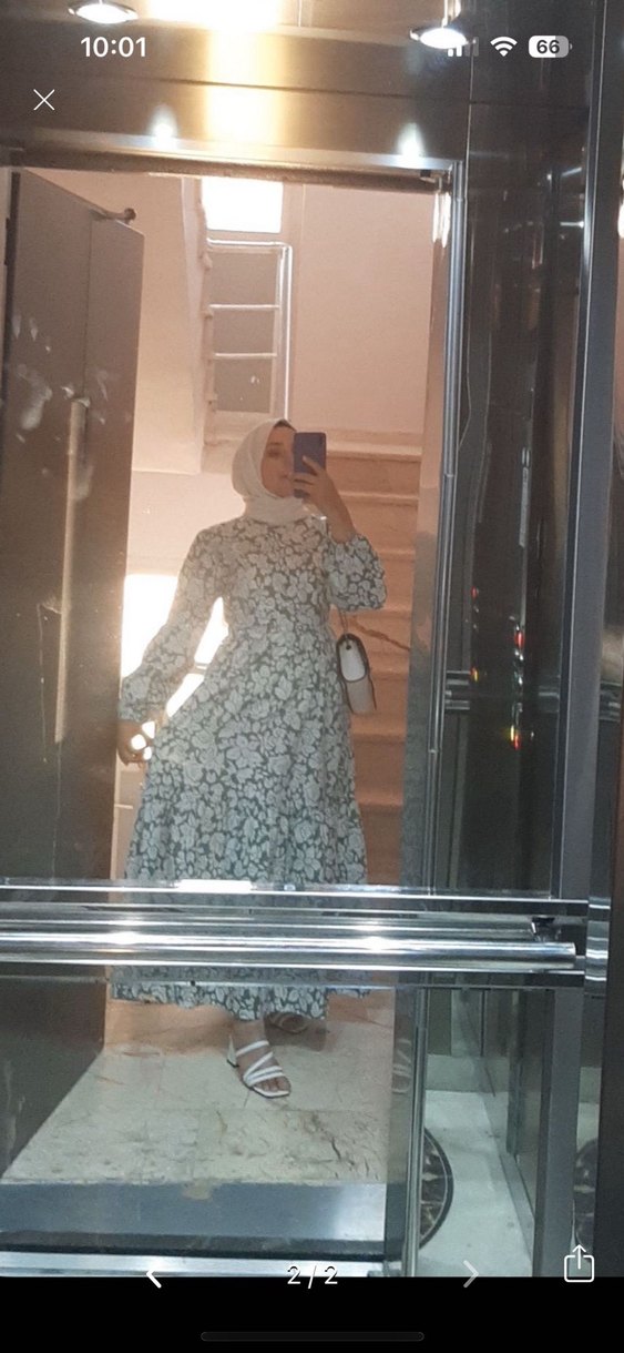 Pamuklu Bağlamalı Beyaz Uzun Tesettür Elbise - Görsel 2