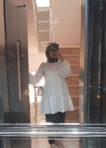 Kadın Beyaz Midi Uzun Kollu Tunik - Görsel 3