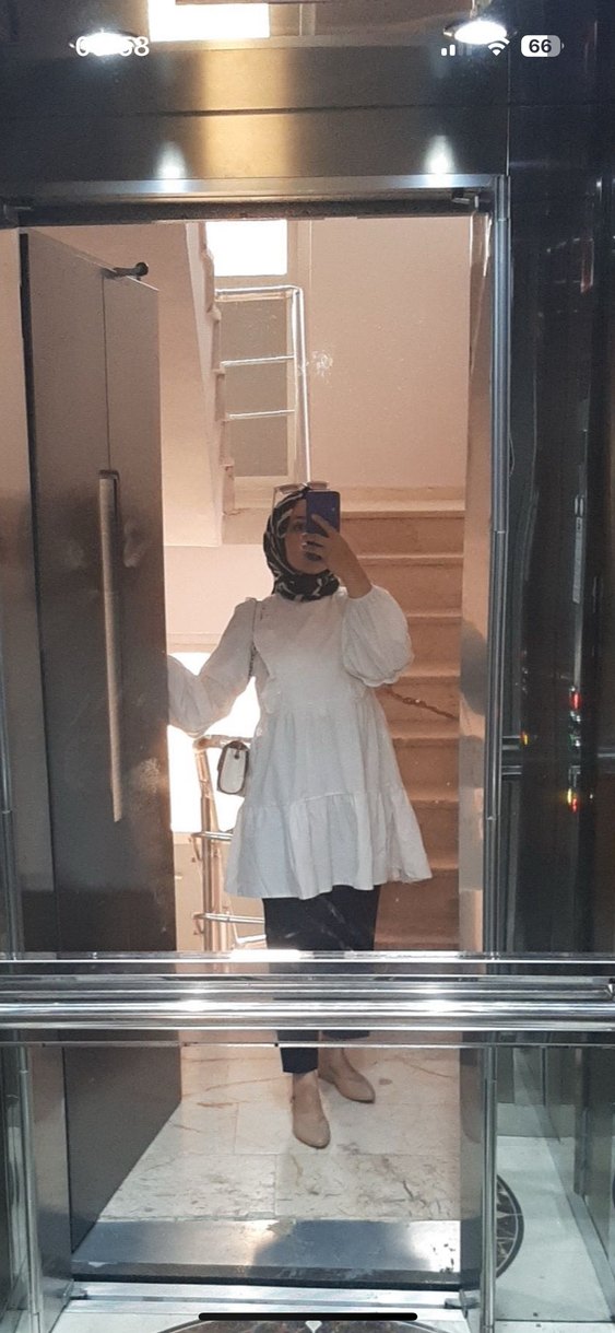 Kadın Beyaz Midi Uzun Kollu Tunik - Görsel 3