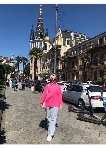 Pembe Balon Kol Bağlama Desenli  Tunik Gömlek tesettür - Görsel 2