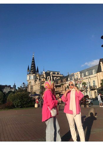 Pembe Balon Kol Bağlama Desenli  Tunik Gömlek tesettür - Görsel 3