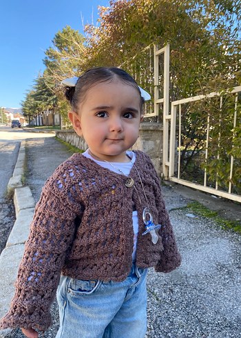 9-12 Ay Beden kahverengi Renk Kahverengi Örgü Kız Çocuk Hırkası