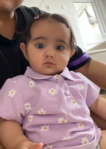 Çiçek Desenli Kız Çocuk Lila Polo Tişört
