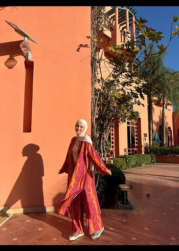m Beden bordo Renk Bordo Turuncu Uzun Bağlama Desenli Kadın Kimono