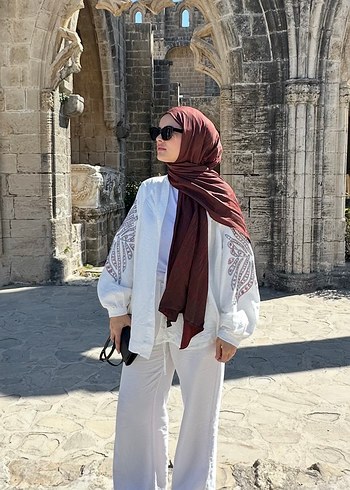 universal Beden beyaz Renk Nakışlı Bohem Uzun Kollu Beyaz Gömlek