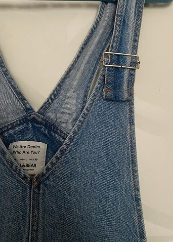 l Beden Kadın Mavi Kot Askılı Mini Tulum