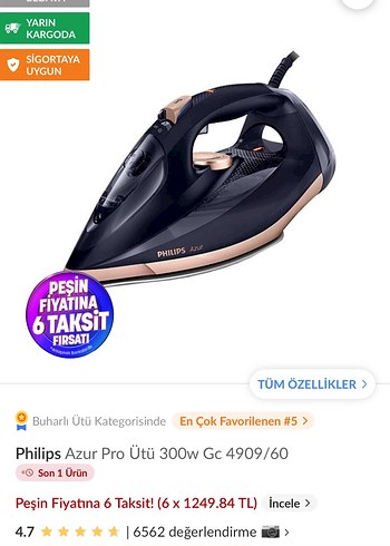 Philips Azur Pro Buharlı Ütü 300W Siyah