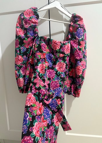 s Beden pembe Renk Zara Pembe Mor Çiçekli Mini Elbise