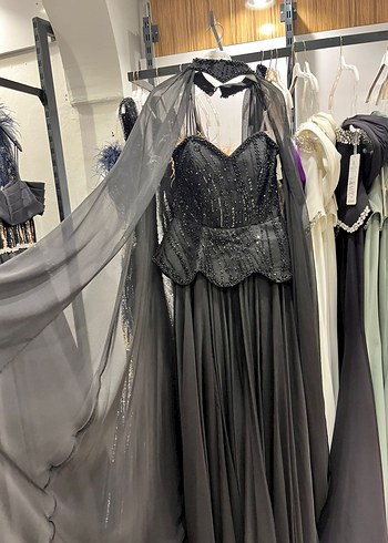 Siyah Straplez Uzun Gotik Kadın Elbise - Görsel 2