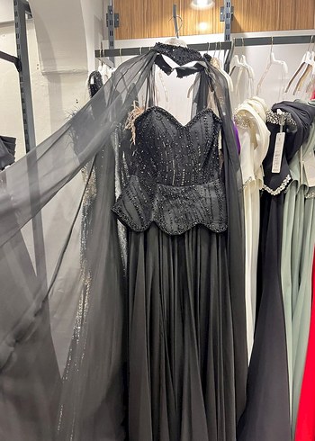 Siyah Straplez Uzun Gotik Kadın Elbise - Görsel 3