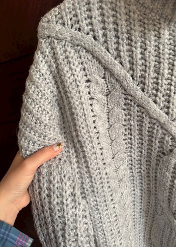 Gri Boğazlı Örgü Kadın Kazak - Görsel 3