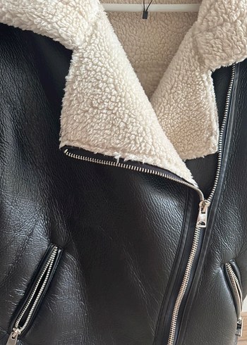 Siyah Kürklü Deri Kadın Biker Ceket - Görsel 2