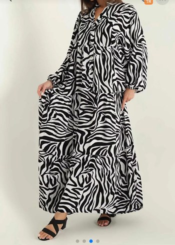 Diğer Zebra Desenli Uzun Bohem Elbise