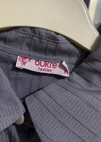 s Beden Gri Düğmeli Uzun Kollu Keten Kadın Gömlek