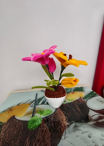 Renkli Dekoratif Çiçekli Saksı - Görsel 2