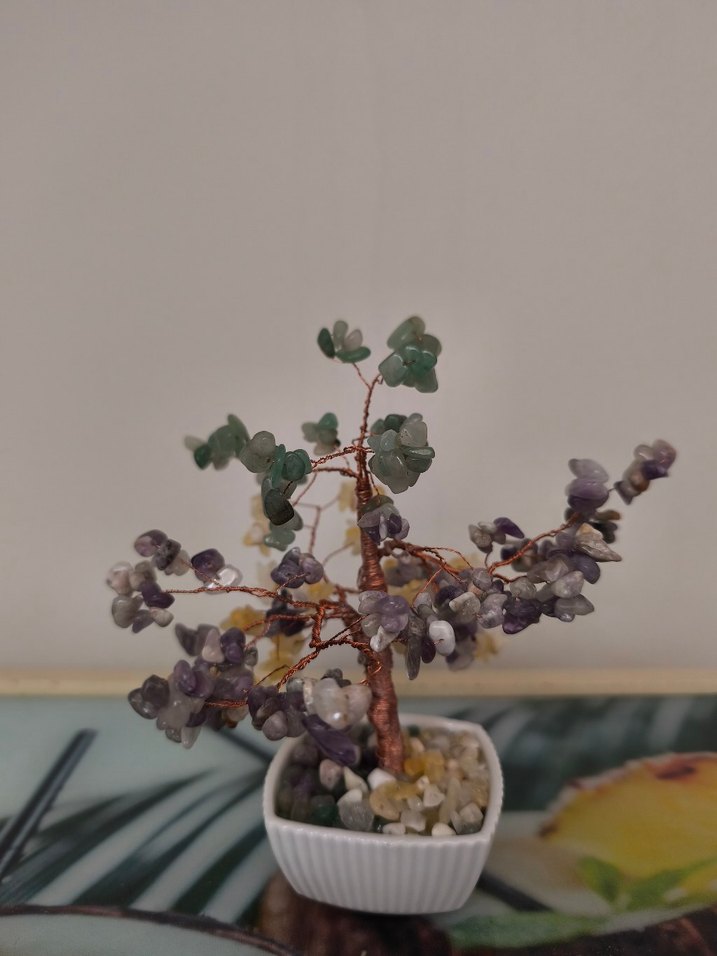 Renkli Taşlı Mini doğal taş ağaç - Görsel 2