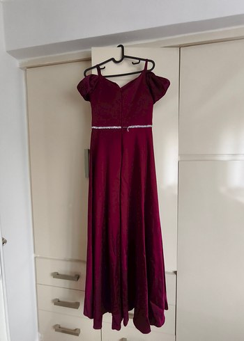 Bordo Drapeli Uzun Abiye Elbise yırtmaçlı - Görsel 3