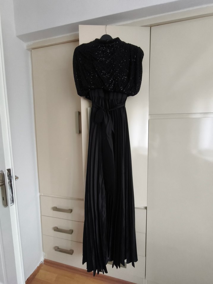 Siyah Drapeli Straplez Uzun Abiye Elbise - Görsel 2