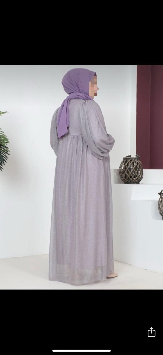 Simli Şifon Gri Uzun Salaş Hamile Kadın Elbise - Görsel 2