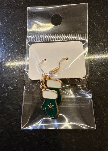 Kış Temalı Yeşil Eldiven  Mini Küpe - Görsel 3