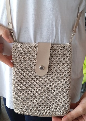 Beden Bej Örgü Kadın Çapraz Çanta