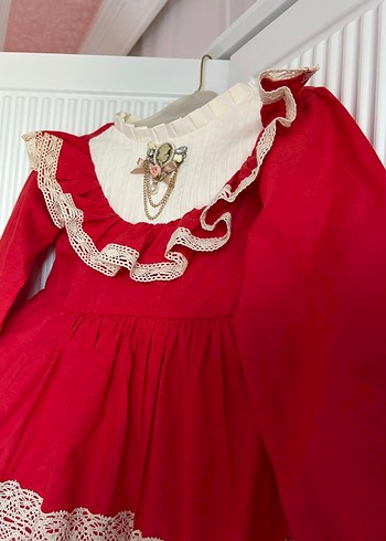 Kız Çocuk Kırmızı vintage doğum günü elbisesi - Görsel 7