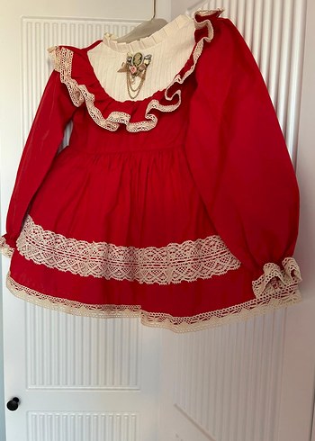 Kız Çocuk Kırmızı vintage doğum günü elbisesi - Görsel 2