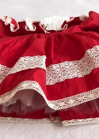 Kız Çocuk Kırmızı vintage doğum günü elbisesi - Görsel 10