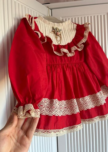 Kız Çocuk Kırmızı vintage doğum günü elbisesi - Görsel 5