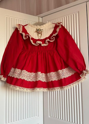 Kız Çocuk Kırmızı vintage doğum günü elbisesi - Görsel 3
