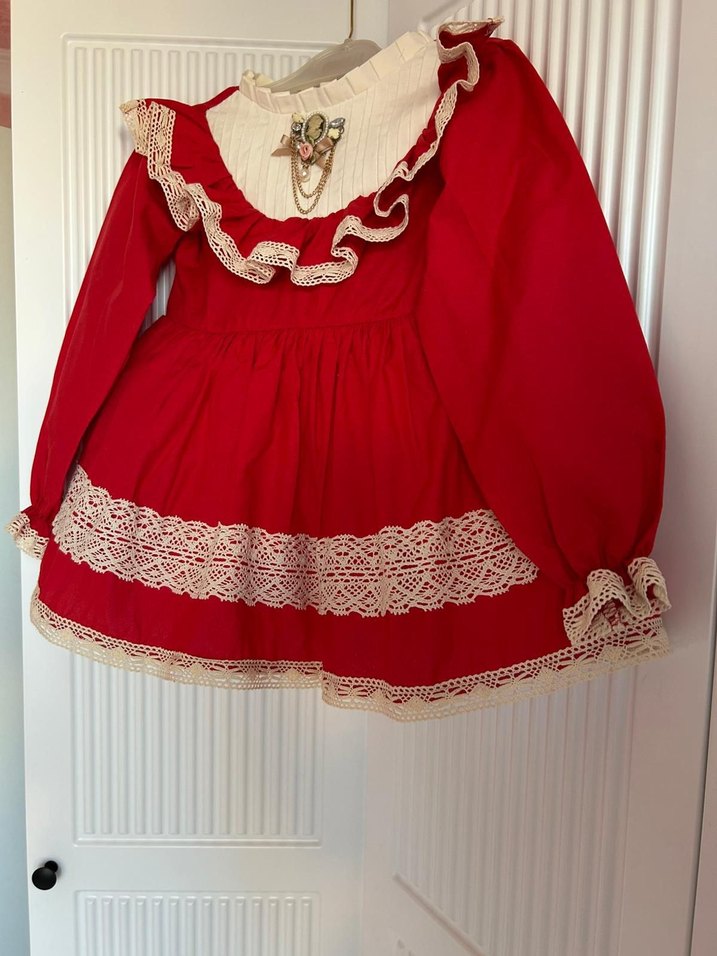 Kız Çocuk Kırmızı vintage doğum günü elbisesi - Görsel 2