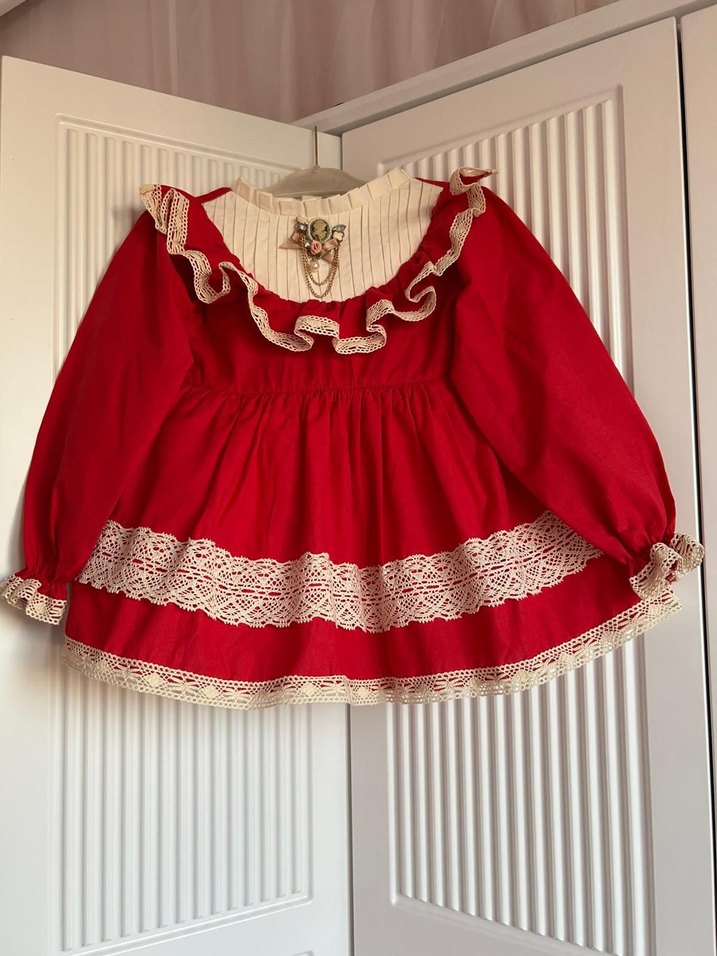 Kız Çocuk Kırmızı vintage doğum günü elbisesi - Görsel 3