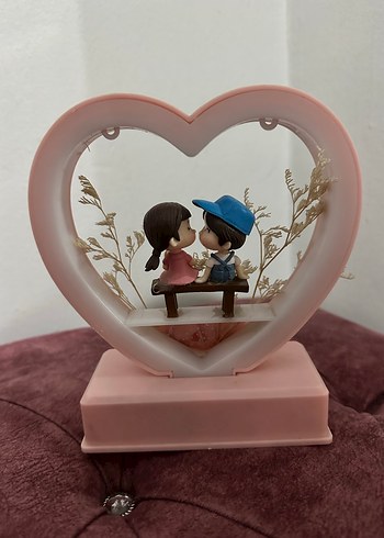 Pembe Kalp Figürlü Romantik Işıklı Biblo - Görsel 2