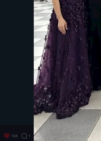 Mor Dantel Nakışlı V Yakalı Midi Elbise - Görsel 2