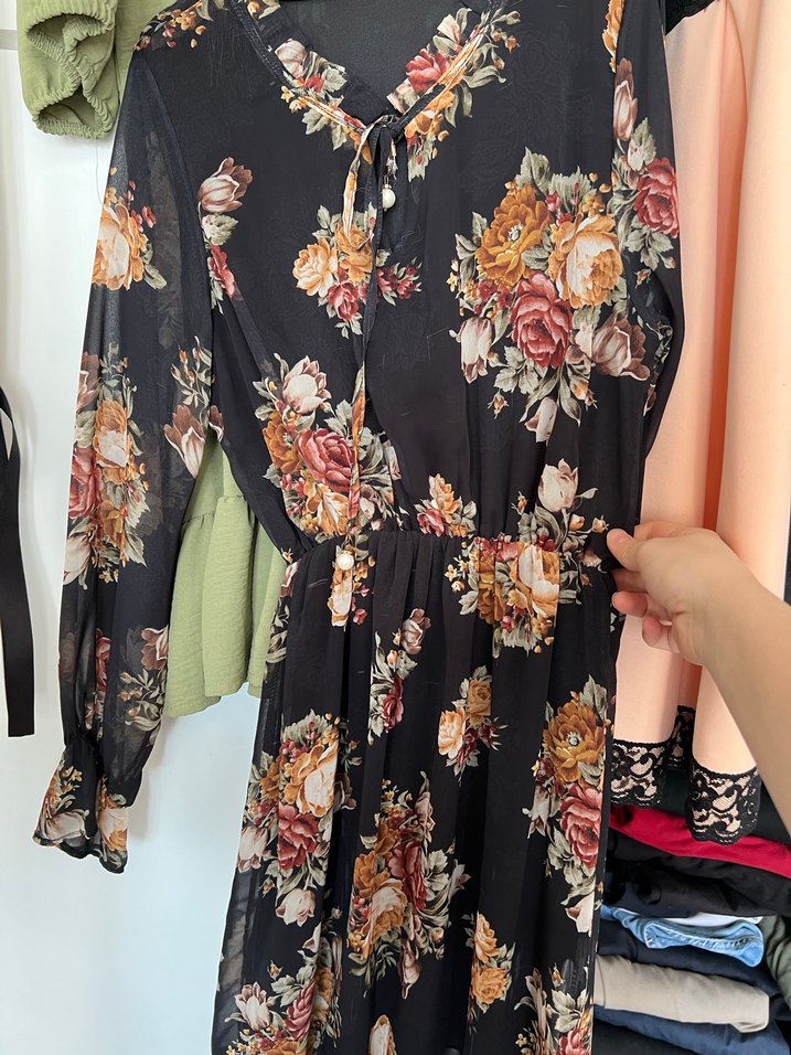 Çiçek Desenli Uzun Bohem Elbise - Görsel 2