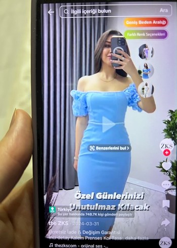 Mavi Straplez Midi Elbise Kadınlar İçin
