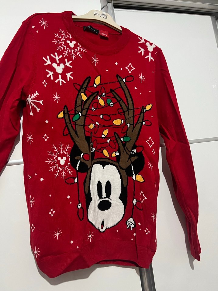 Kırmızı Mickey Desenli Örgü Kadın Kazak - Görsel 2