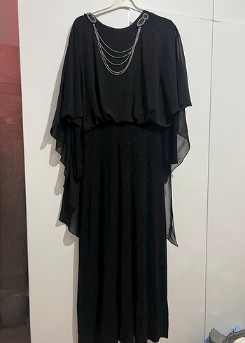 Siyah Uzun Drapeli Gotik Abiye Elbise
