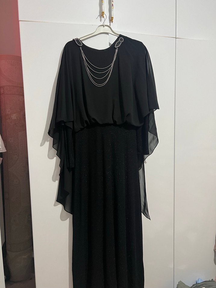 Siyah Uzun Drapeli Gotik Abiye Elbise - Görsel 2