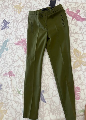 Kadın Haki Kumaş Pantolon, Fermuarlı, Ofis Şıklığı - Görsel 2