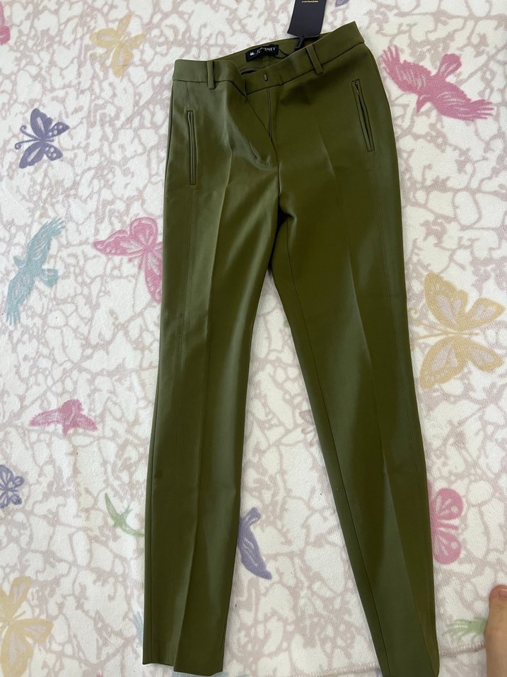 Kadın Haki Kumaş Pantolon, Fermuarlı, Ofis Şıklığı - Görsel 2
