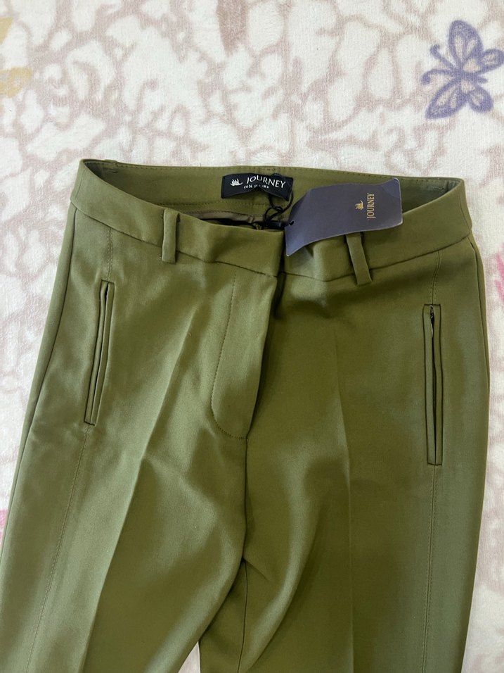 Kadın Haki Kumaş Pantolon, Fermuarlı, Ofis Şıklığı - Görsel 3