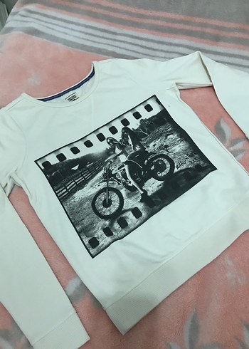 m Beden beyaz Renk Kadın Beyaz Pamuklu Salaş Sweatshirt