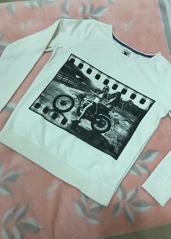 m Beden Kadın Beyaz Pamuklu Salaş Sweatshirt