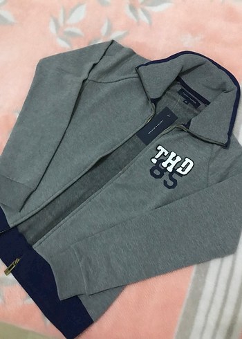 m Beden gri Renk Gri Fermuarlı Yüksek Yakalı Erkek Sweatshirt
