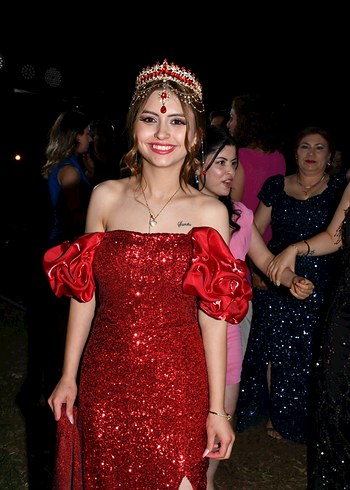 Parlak Kırmızı Straplez Uzun Abiye - Görsel 2